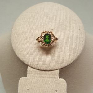 18 k gold over sterling silver large cushion cut green diopside ring